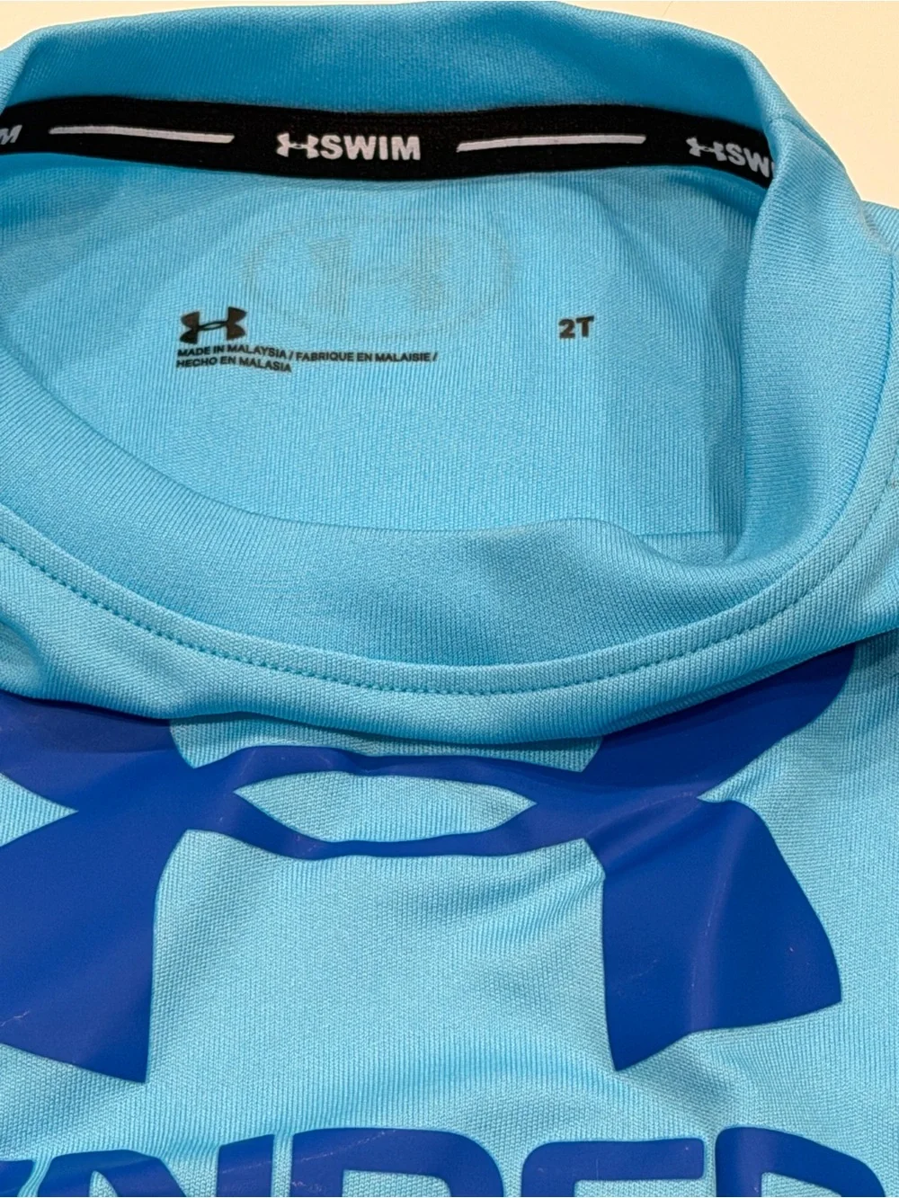 Under Armour Boys 2-Piece Swim Set Size 2T Blue Rash-guard Shirt and Swim Trunks